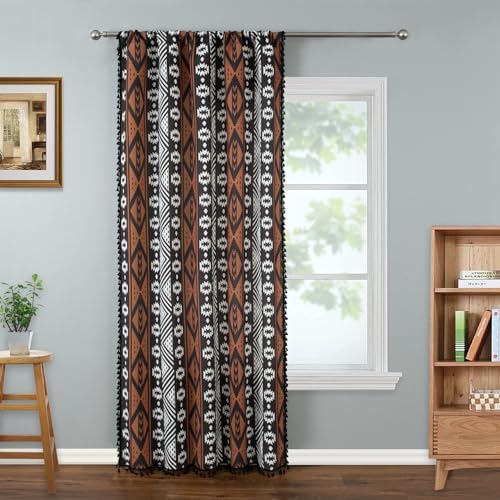 VOGOL Brown Boho Curtains 96 Inches Long