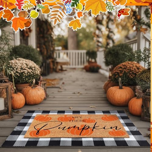 Duraaamo Fall Coir Doormat and Plaid Rug Set