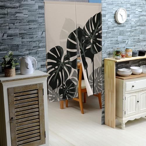 Leowefowa Japanese Noren Door Curtain with Tropical Leaves Design