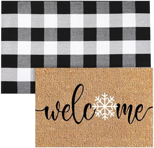 Duraaamo 2 Pcs Winter Coir Doormat Snowflake Rug Set