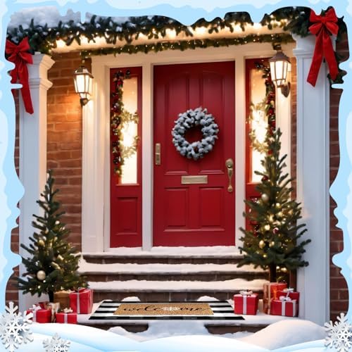 Duraaamo 2 Pcs Winter Coir Doormat Snowflake Rug Set