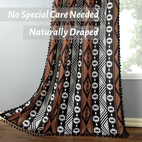 VOGOL Brown Boho Curtains 96 Inches Long