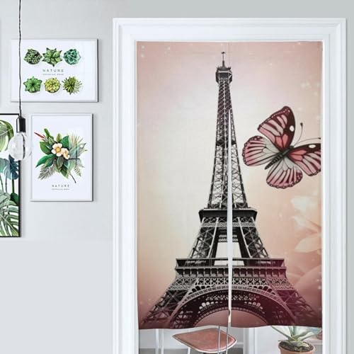 Paris and Butterfly Door Cover Curtain 57x17 Inches