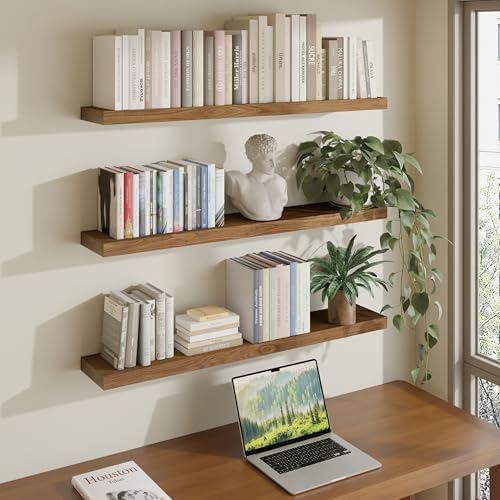 ROGMARS 36 Inch Walnut Floating Shelves Set of 3