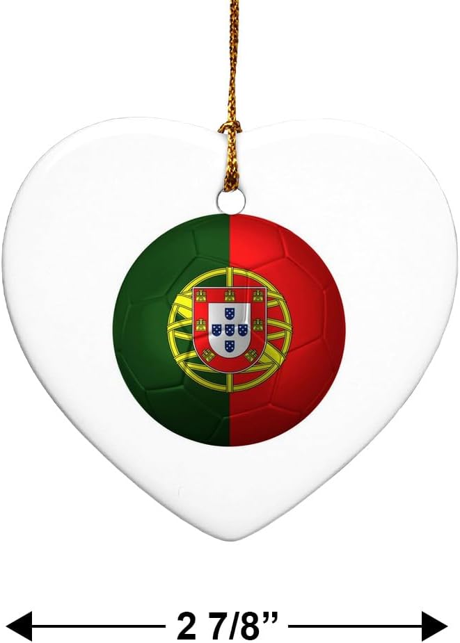 Portugal Flag Soccer Ball Heart-Shaped Porcelain Ornament - 28