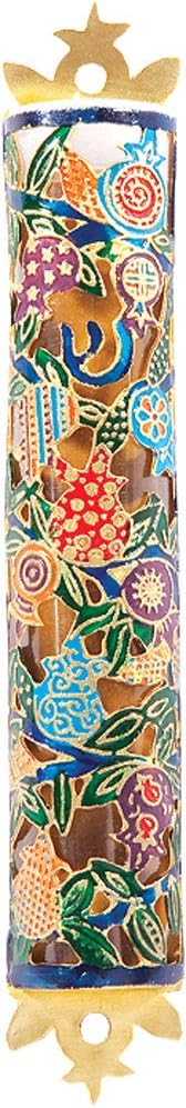 YourHolyLandStore Jewish Brass Mezuzah Case with Pomegranates Design