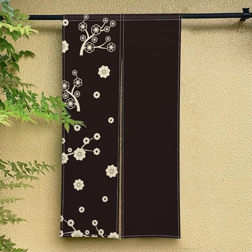 Long Japanese Noren Door Curtain with Cartoon Flower Tree Print