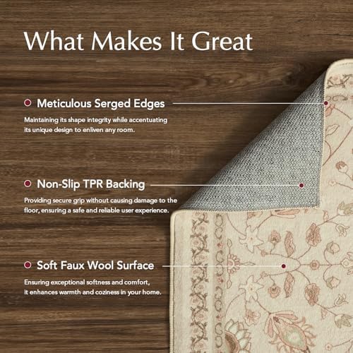 Evergrace 2x3 Area Rug Boho Floral Faux Wool Natural Beige