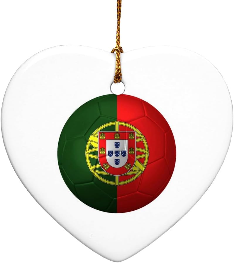 Portugal Flag Soccer Ball Heart-Shaped Porcelain Ornament - 28