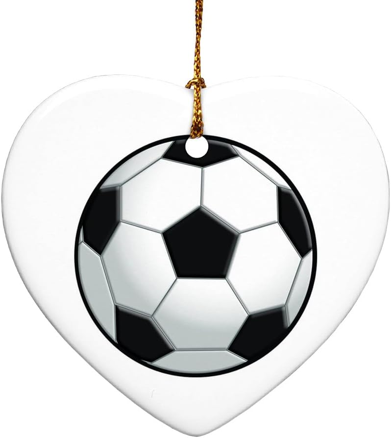 GRAPHICS MORE Heart-Shaped Soccer Ball Football Porcelain Christmas Tree Ornament
