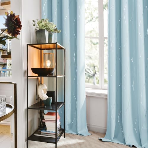 Deconovo Blackout Curtains with Silver Wave Design
