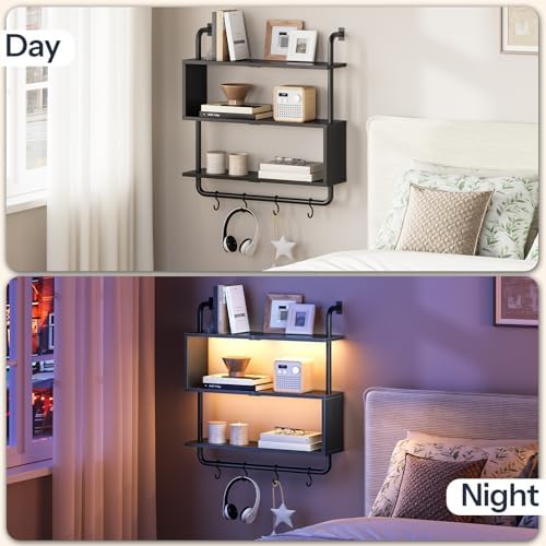 HOOBRO Floating Shelves with LED Lights 3-Tier
