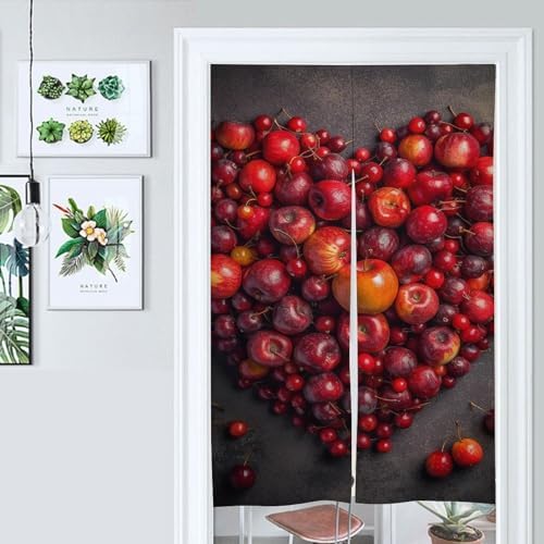 Japanese Heart Shape Door Curtain with Red Fruit Print
