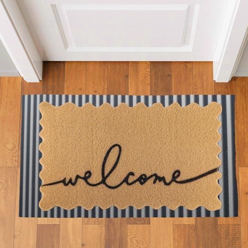 Scalloped Edge Welcome Doormat with Non Slip Backing