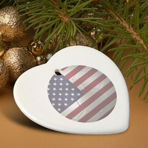 GRAPHICS AND MORE USA Flag Soccer Ball Heart Shaped Porcelain Christmas Ornament