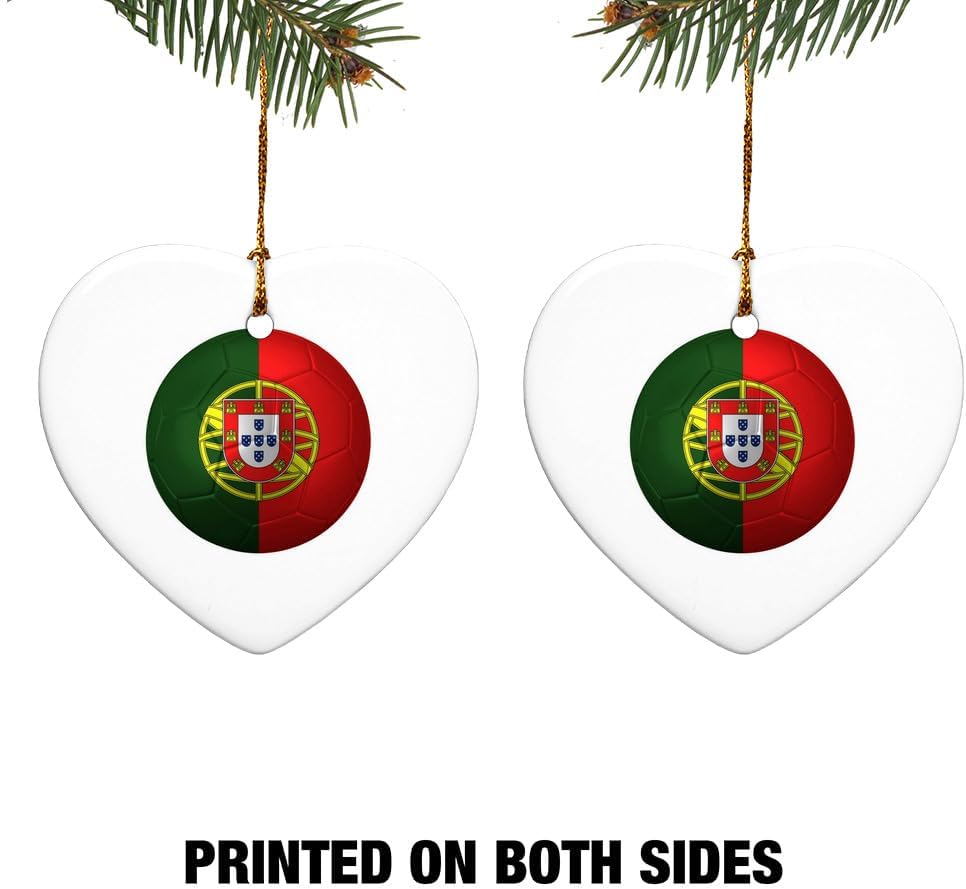 Portugal Flag Soccer Ball Heart-Shaped Porcelain Ornament - 28