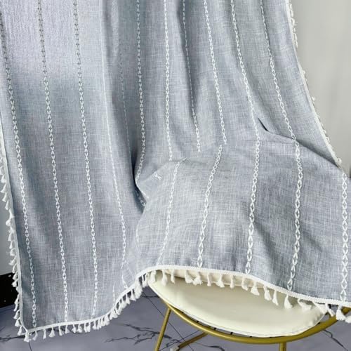Amidoudou Striped Boho Curtain Pair Grayish Blue 54x96 Inch