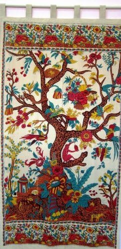 Tree of Life Cotton Curtain Panel for Doors and Windows
