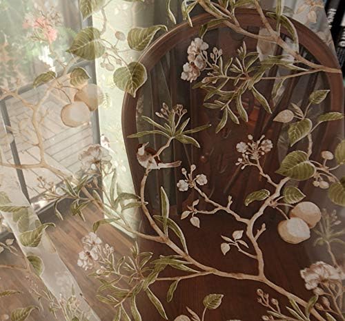 PureAqu Floral Birds Design Sheer Curtain Panel