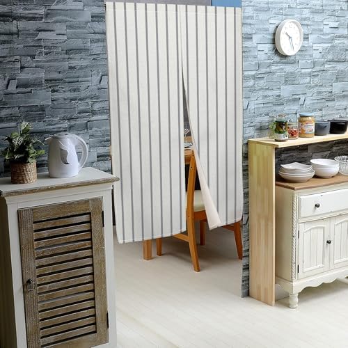 Leowefowa Modern Gray Stripe Noren Door Curtain
