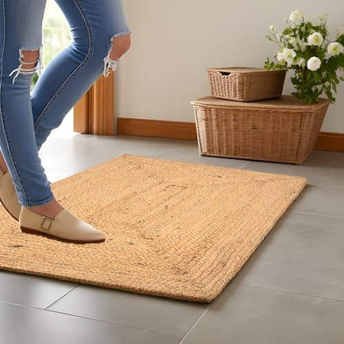 INDIAN ARTISTIC Jute Cotton Rug 2x3 ft Reversible