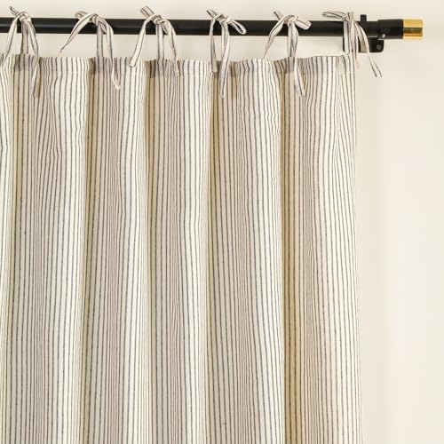 THE ART BOX Gauze Striped Curtains 2 Panel Tie Top
