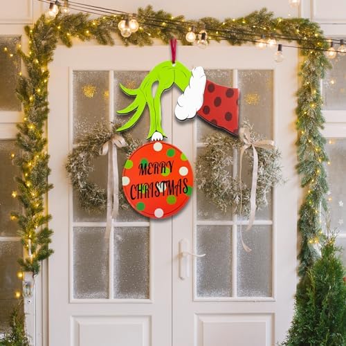 Christmas Door Decorations Wooden Thief Hand Whoville Sign Wreath