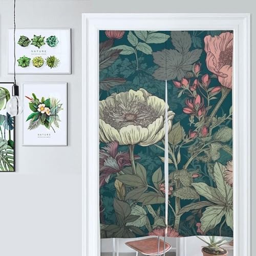 Japanese Noren Door Curtain with Blue Pastoral Design