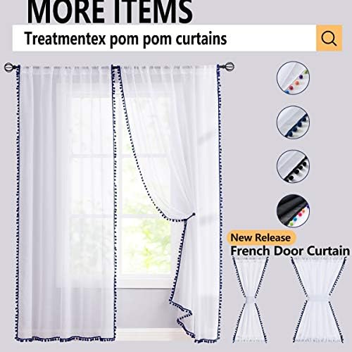 Treatmentex Sheer Linen-Look Curtains with Pom Pom Trim 2pcs