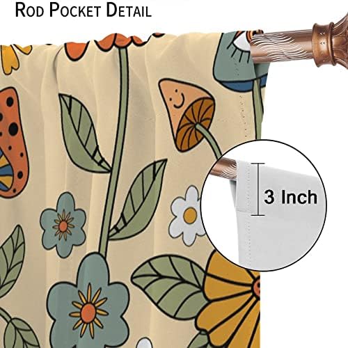 Retro Boho Floral Mushroom Curtains 52x84in Set