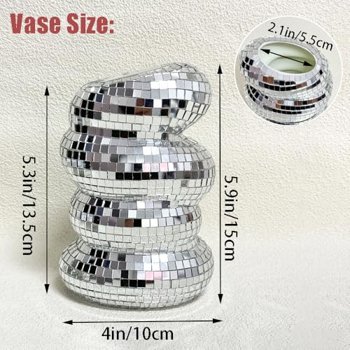 Disco Ball Spiral Vase with Silver Mirror Tiles