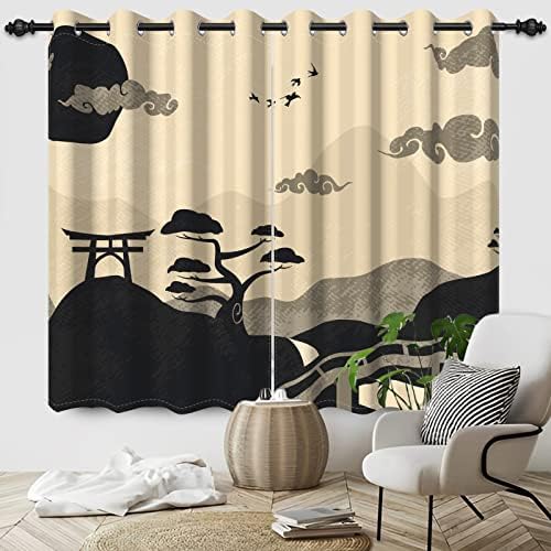 Japanese Scenery Blackout Curtains 2 Panel Set 42x84 Inch