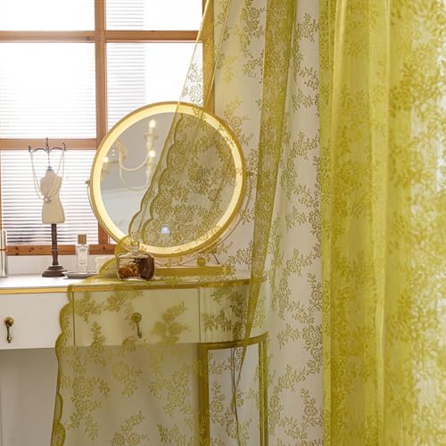 Deeprove Sage Green Sheer Lace Curtains 2 Panels Set 96 Inches Long