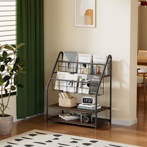 VECELO Magazine Rack Floor Standing with 2 Shelves Grey