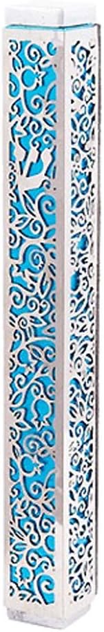 Anodized Aluminum Mezuzah Case with Pomegranates and Flowers Made in Israel