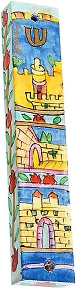 Jerusalem Mezuzah Case - Hand Painted Wood Made in Israel