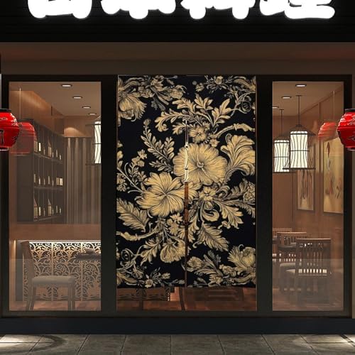 Japanese Noren Door Curtain with Gold Frame Print