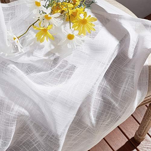 NICETOWN Linen Look Sheer Curtains - White Grommet Top Sliding Door Panels