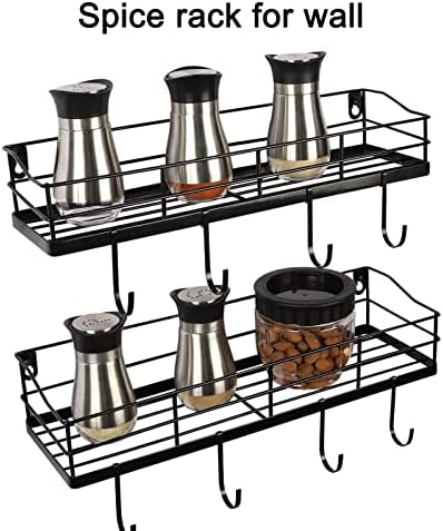 Lyeasw Black Floating Shelves Wall Mounted with 8 Hanging Hooks 2-Pack