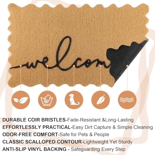 Scalloped Edge Welcome Doormat with Non Slip Backing