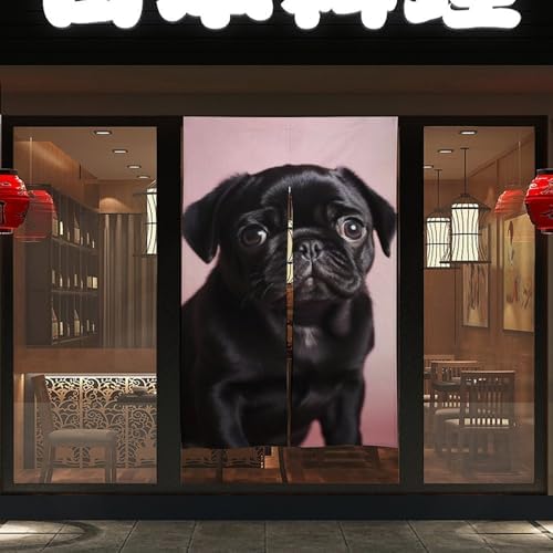 Cute Black Pug Door Cover Curtain 57x17 Inches