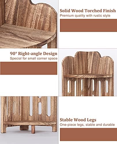 Meangood 3 Tier Solid Wood Corner Shelf Stand