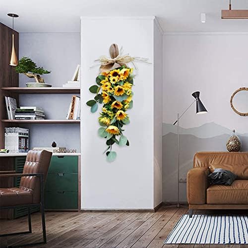 Belupai Artificial Sunflower Teardrop Swag for Front Door