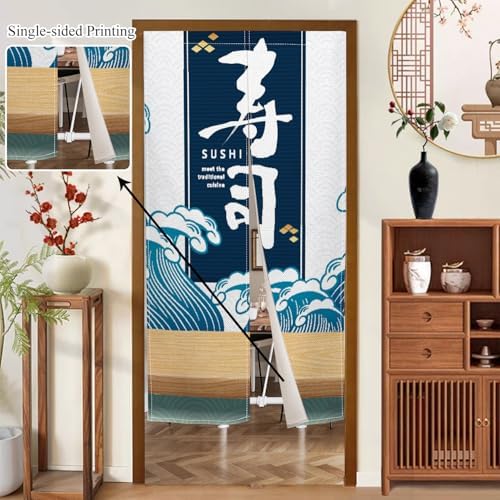 Japanese Noren Door Curtain with Sushi Print for Home Divider