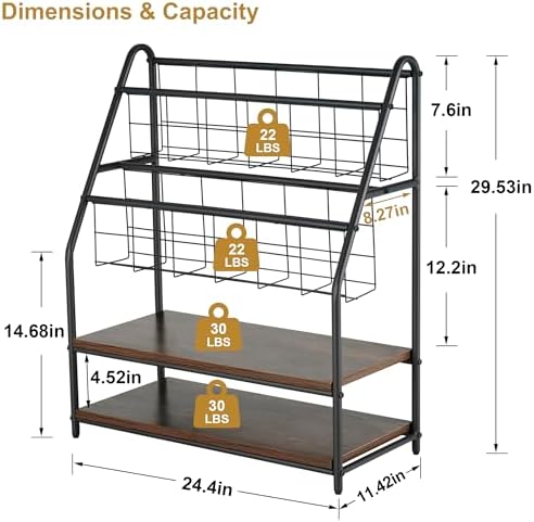 VECELO Magazine Rack Floor Standing with 2 Shelves Grey
