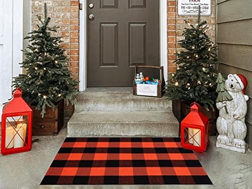 Fall Outdoor Orange Black Plaid Rug 28x43 Inches