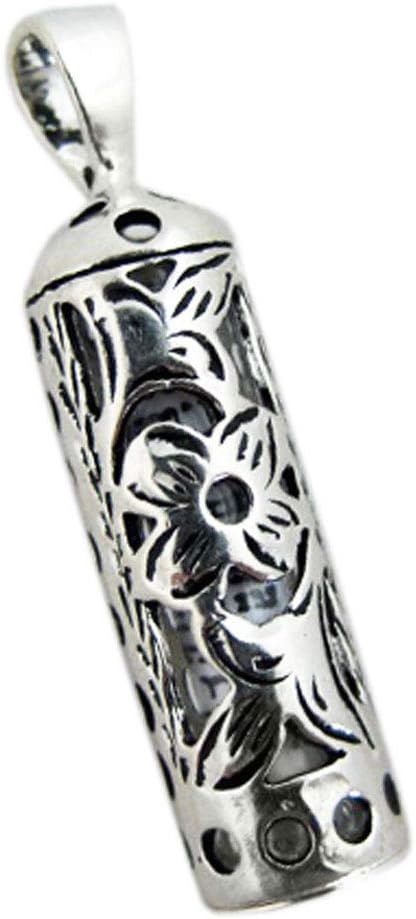 925 Sterling Silver Mezuzah Pendant with Scroll and Flowers