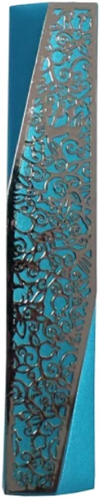 Geometric Turquoise Mezuzah Case with Pomegranate Judaica Art