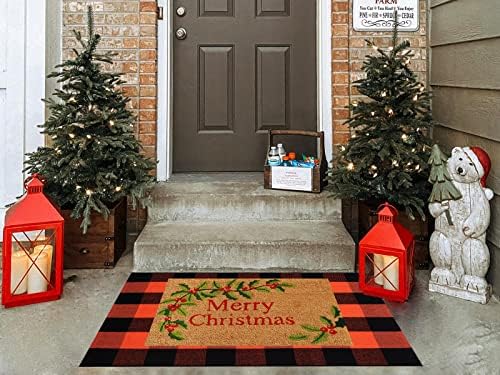 Fall Outdoor Orange Black Plaid Rug 28x43 Inches