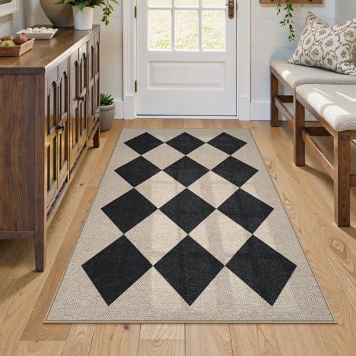 Collive Checkered Jute Entryway Rug 3x5 Non Slip